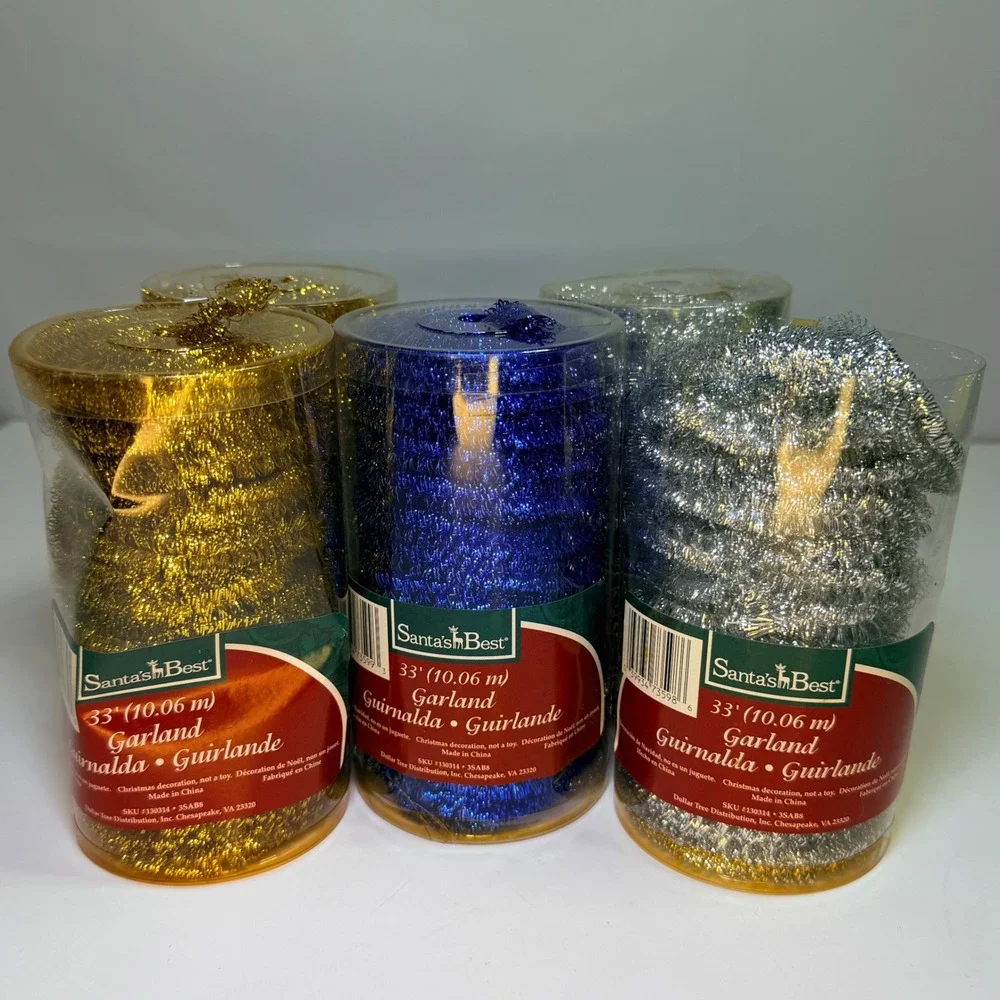 Santas Best 33ft Tinsel Garland Set Gold Silver Blue Christmas Decor 5pk 130314